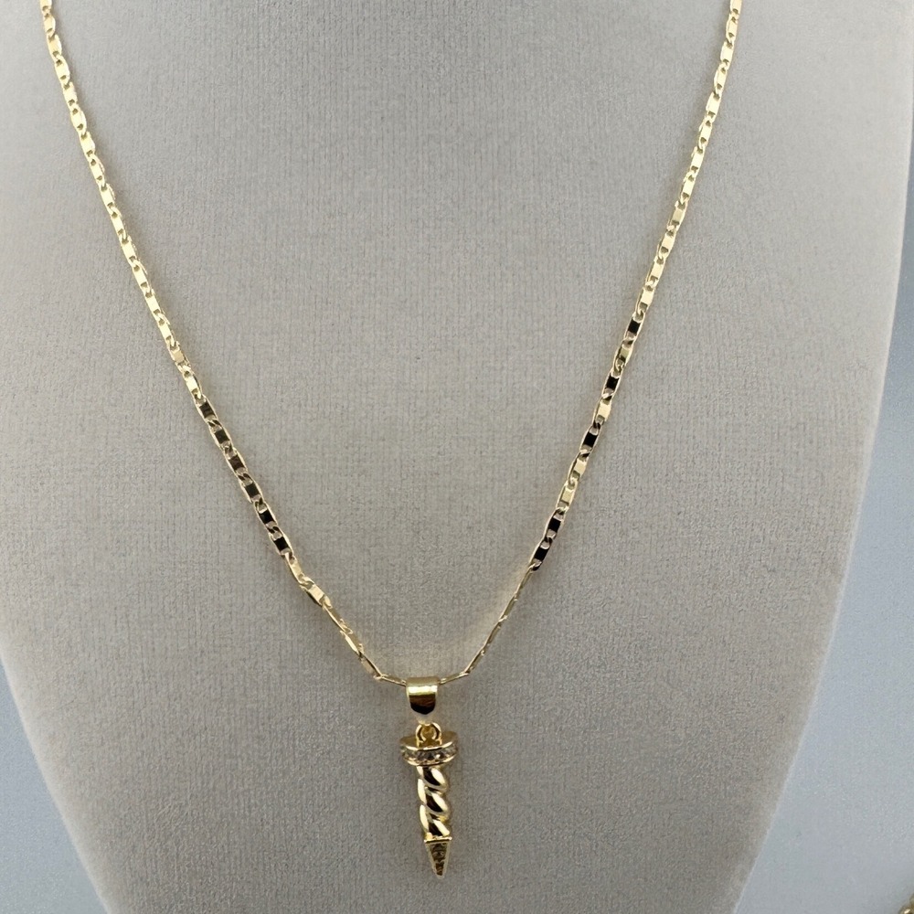 Gold Plated Twisted Cone Pendant Necklace with Pavé Crystal Accents Flat Link